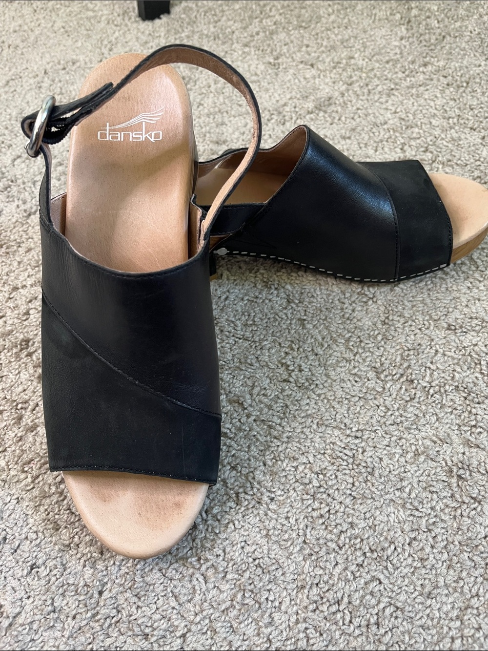 Dansko Madalyn Black Leather Open-Toe Slingback Clog Sandals EU 40 US 9.5-10
